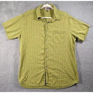 Ibex Organic Cotton Button Shirt Mens XXL 2XL Green Striped Short Sleeve Pocket
